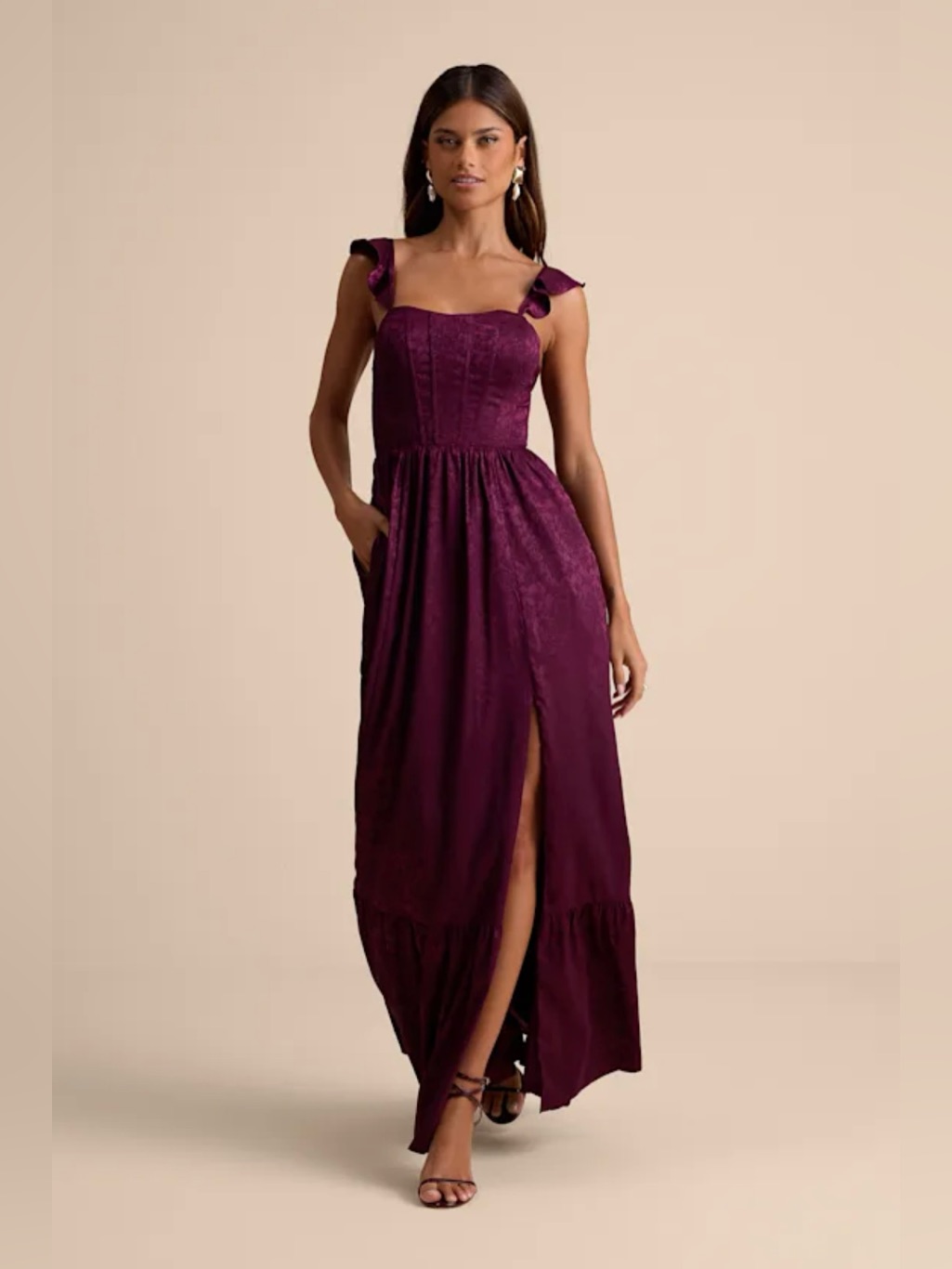 Lulus Arlaith Lace-Up Corset Maxi Dress | Plum Jacquard | Size Xl Nwt